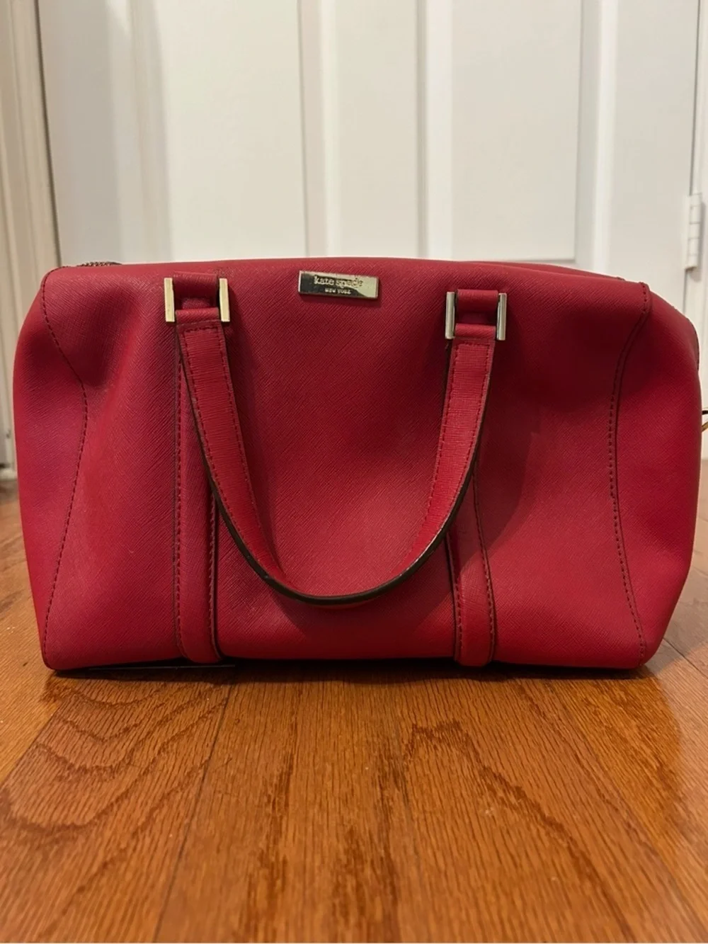 Kate Spade New York Red Saffiano Leather Satchel Top Handle Crossbody Bag
